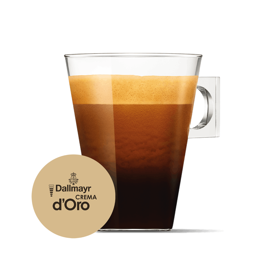 Dallmayr Crema d'Oro NESCAFÉ® Dolce Gusto® kapsułka i filiżanka z kawą