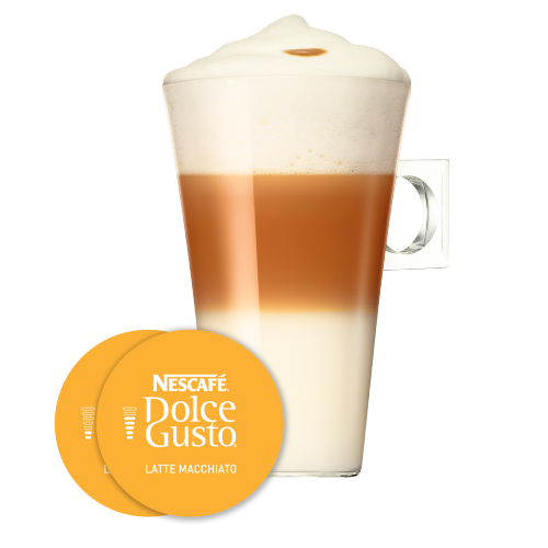 LATTE MACCHIATO NESCAFÉ® Dolce Gusto® kapsułka i filiżanka z kawą